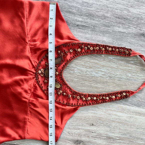 BCBGMaxAzria Red Orange Halter Neck Silk Top Shirt Size L Large - Picture 11 of 14
